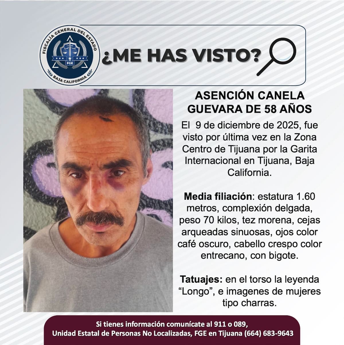 Fue visto por última vez el 9 de diciembre de 2025.