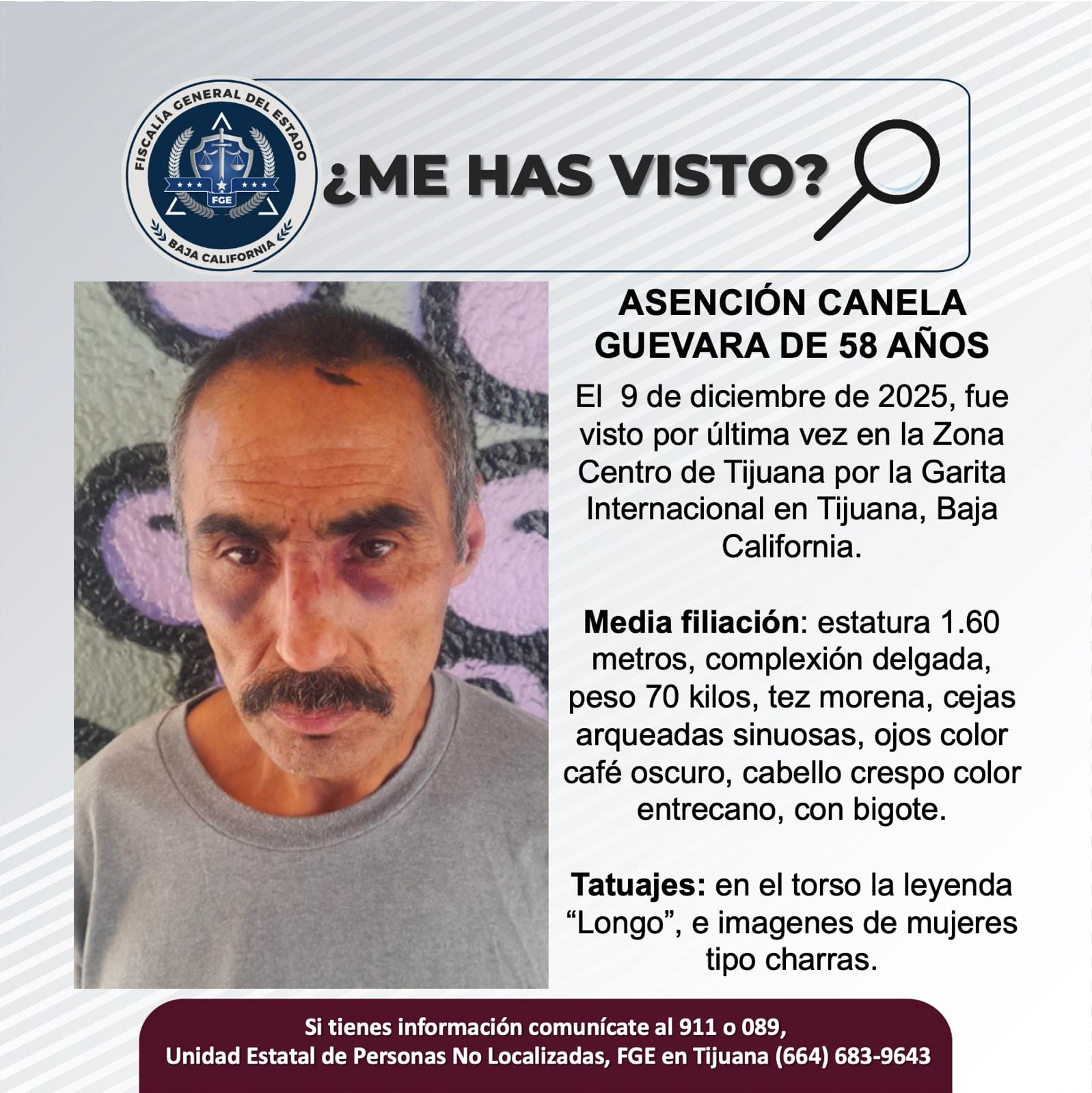 Fue visto por última vez el 9 de diciembre de 2025.