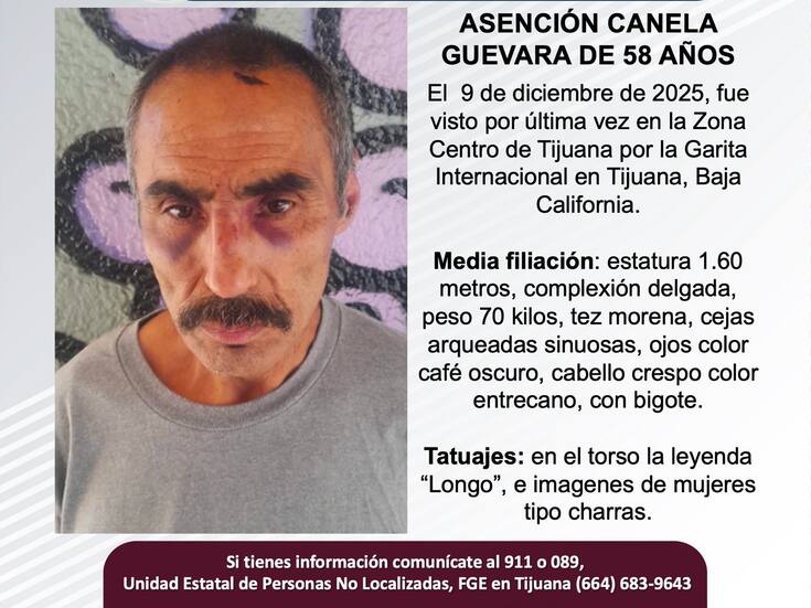 Se busca a Asención Canela Guevara de 58 años