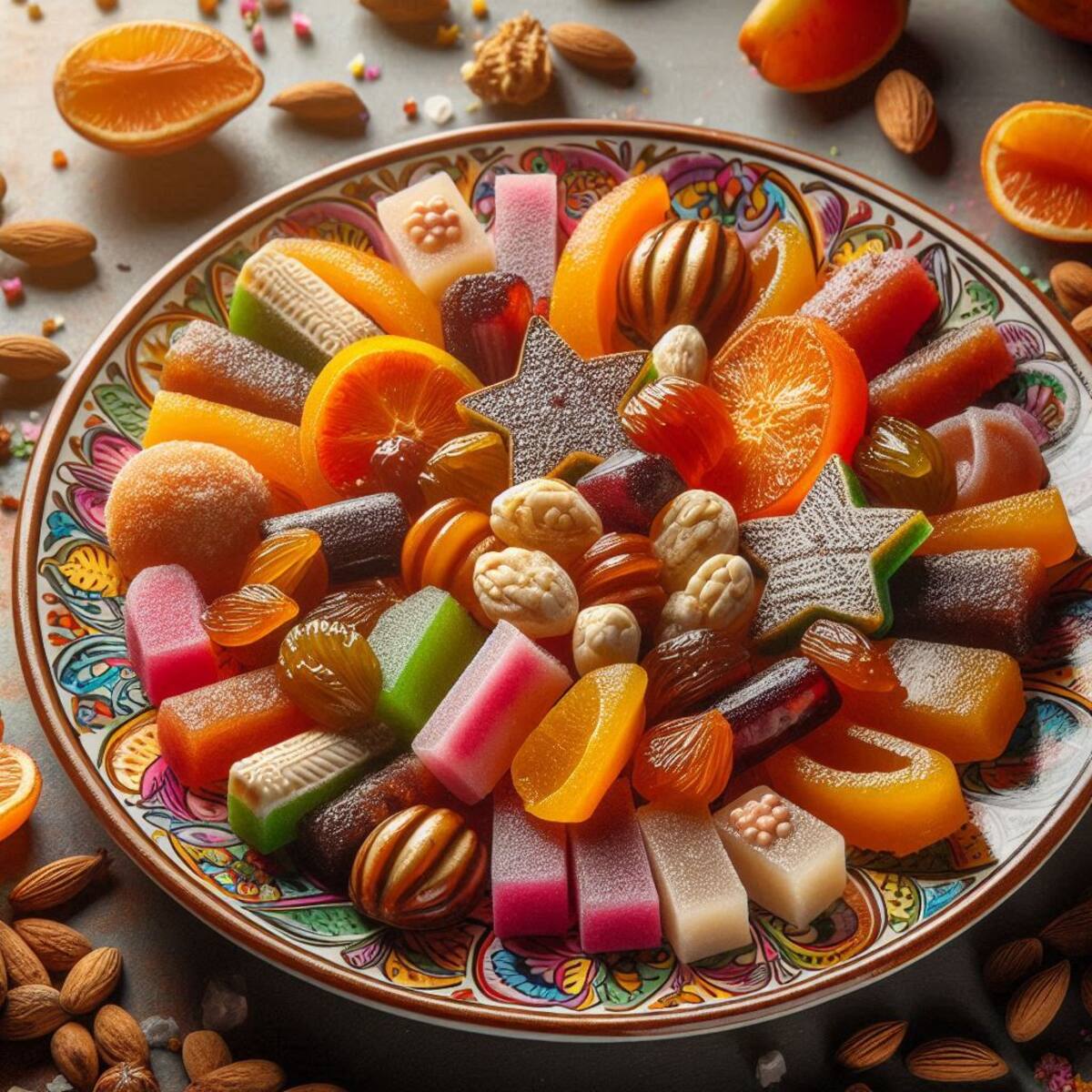 Imagen ilustrativa de ates de tejocotes y otros dulces, generada con IA (chatgpt).