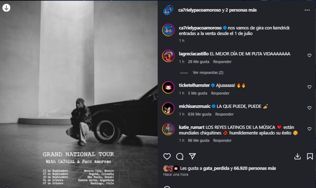 CA7RIEL y Paco Amoroso se van de gira con Kendrick Lamar/ Instagram @ca7rielypacoamoroso