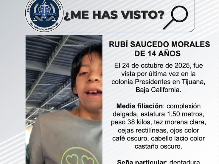 Se busca a Rubí Saucedo Morales de 14 años