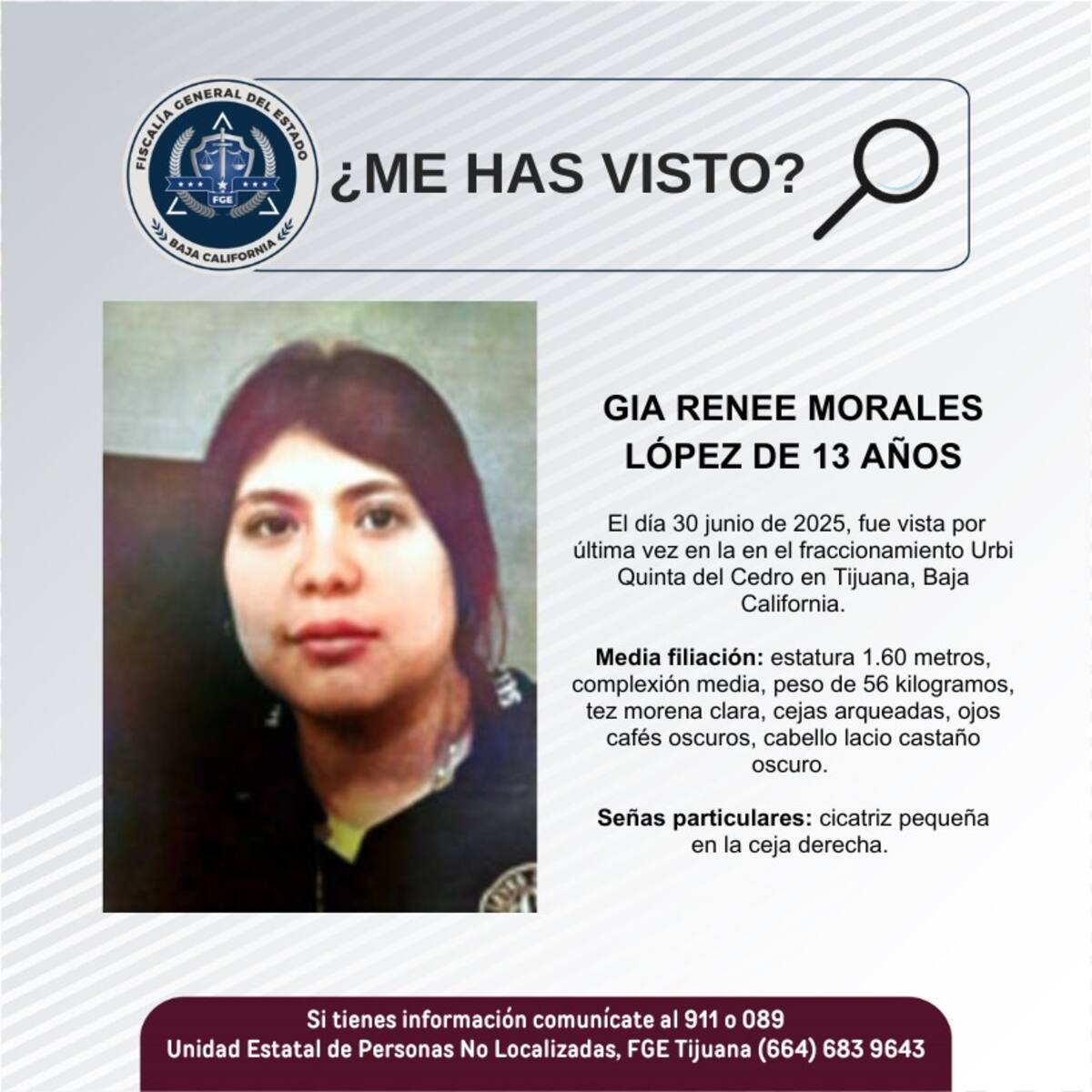 Gia Renne Morales López fue vista por última vez el 30 de junio de 2025.