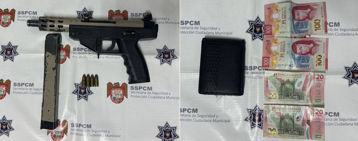 Al detenido se le aseguró un arma tipo pistola calibre 9 milímetros abastecida con cuatro cartuchos útiles, así como la cartera de la víctima.