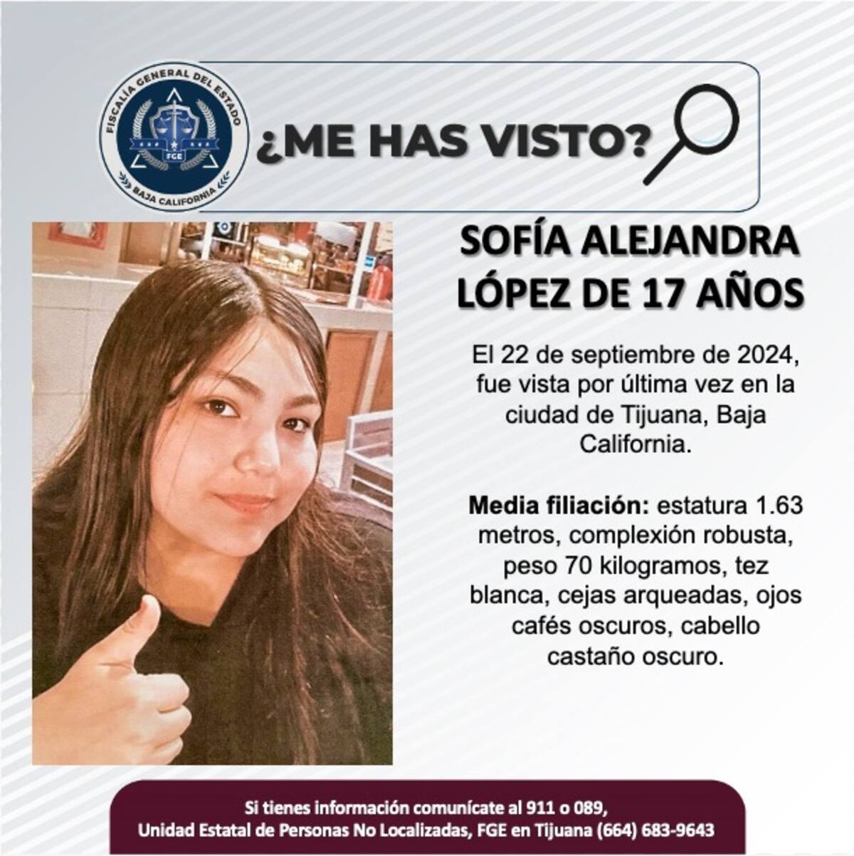 Sofía Alejandra López fue vista por última vez el 22 de septiembre de 2024.