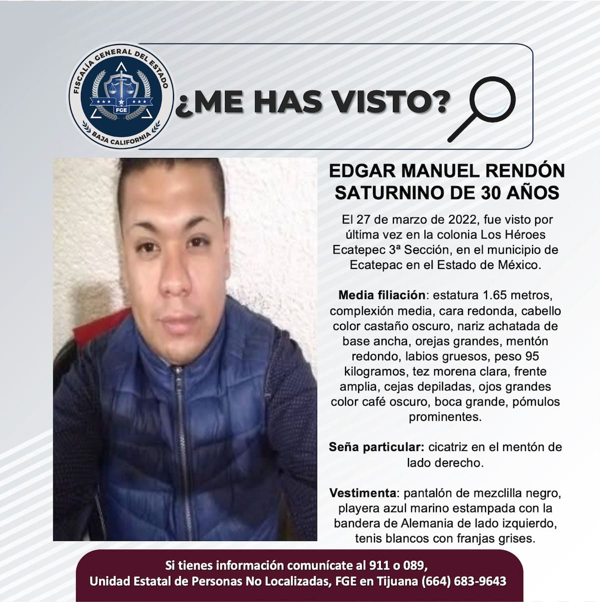 Fue visto por última vez el 27 de marzo de 2022.
