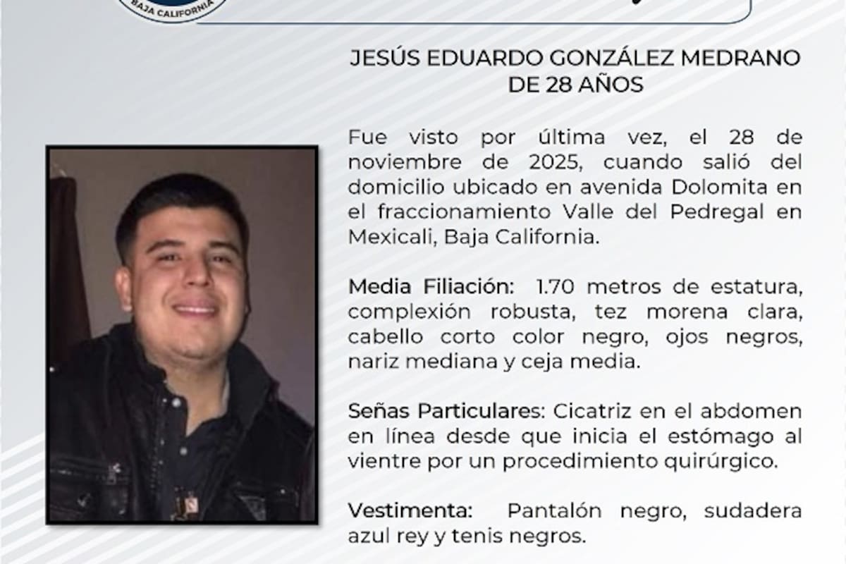 Buscan a Jesús Eduardo, desaparecido desde el 28 de noviembre en Mexicali