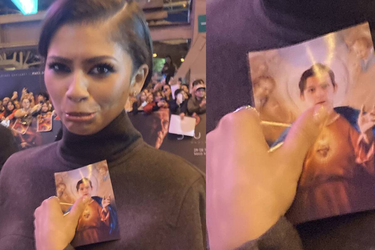 Zendaya posa con un "San Tom Holland" durante estreno de 'Duna 2' en CDMX
