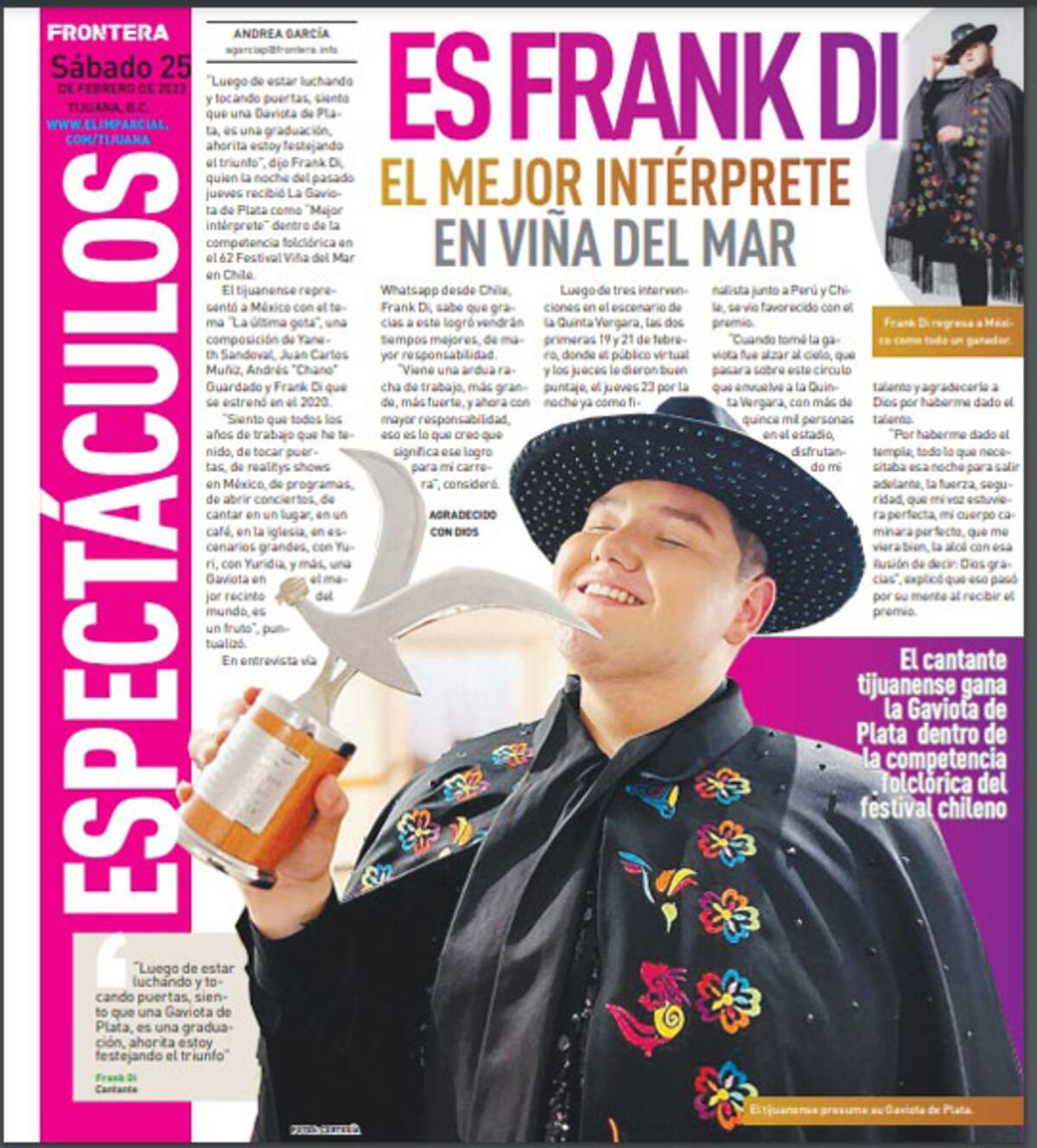 Frank Di logró lo que pocos, ganar una Gaviota de Plata como mejor intérprete en el Festiva de Viña del Mar.