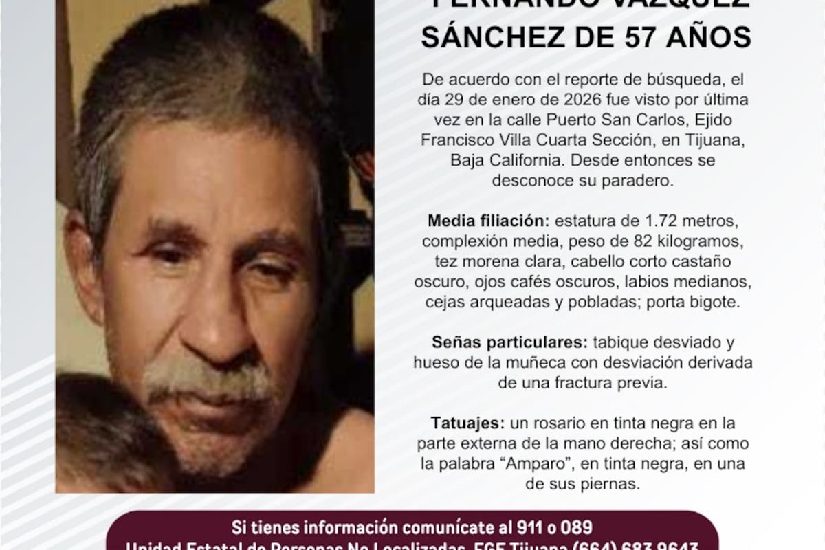 Se busca a Fernando Vázquez Sánchez, de 57 años de edad