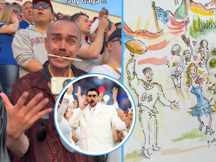 Chris Lloyd, el pintor que retrata conciertos, pintó a Bad Bunny durante su presentación en el Super Bowl 2026