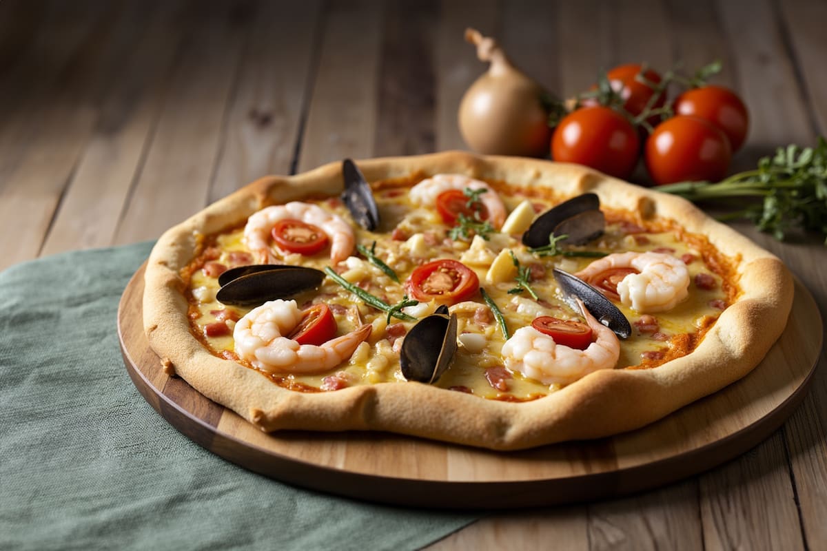 Pizza marinera en sartén