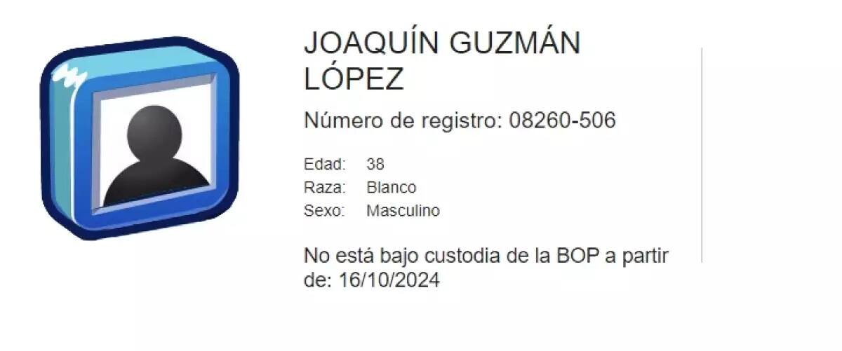 El estatus del hermano de Ovido Guzmán, Joaquín, cambió a "no está bajo custodia".