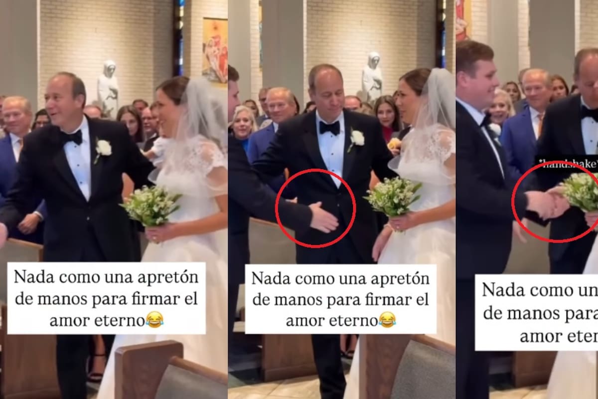 Novio se puso nervioso en su boda y saludó con un apretón de manos... ¡hasta a su pareja!
