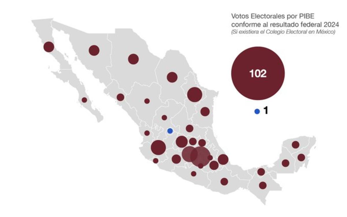 Distribución de votos por PIBE y resultado federal 2024 en México. / Foto: @UlaVaz en X