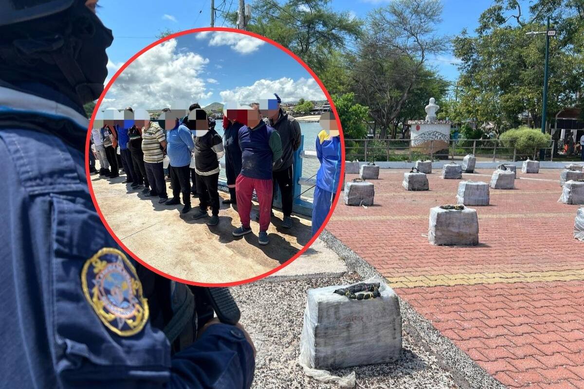 Incautan casi 3 toneladas de cocaína y detienen a 22 personas, entre ellas un ciudadano mexicano y uno venezolano, en aguas cercanas a las islas Galápagos. | Crédito: Armada del Ecuador (@armada_ecuador)