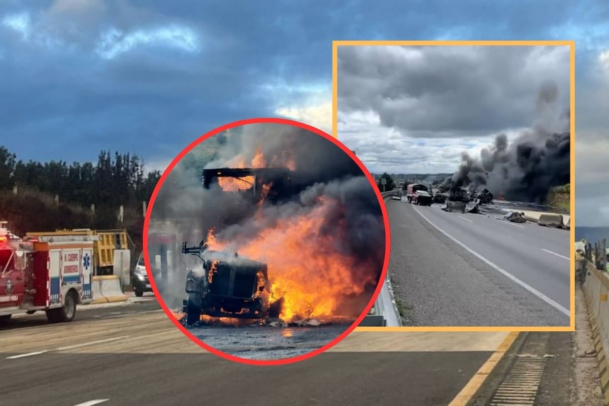 Se registra gran incendio en autopista México-Puebla tras choque de pipa con diésel