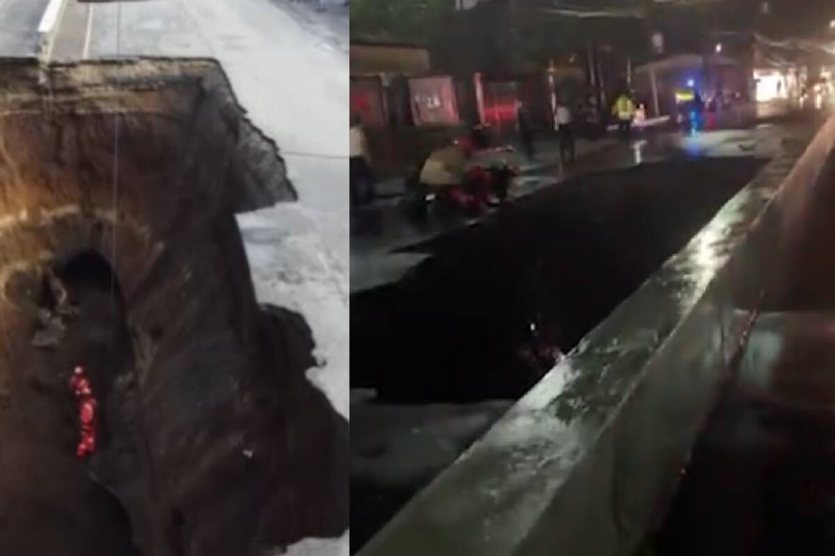 VIDEO: Enorme socavón se traga dos autos en Guatemala; mujer y su hija de 15 años desaparecidas
