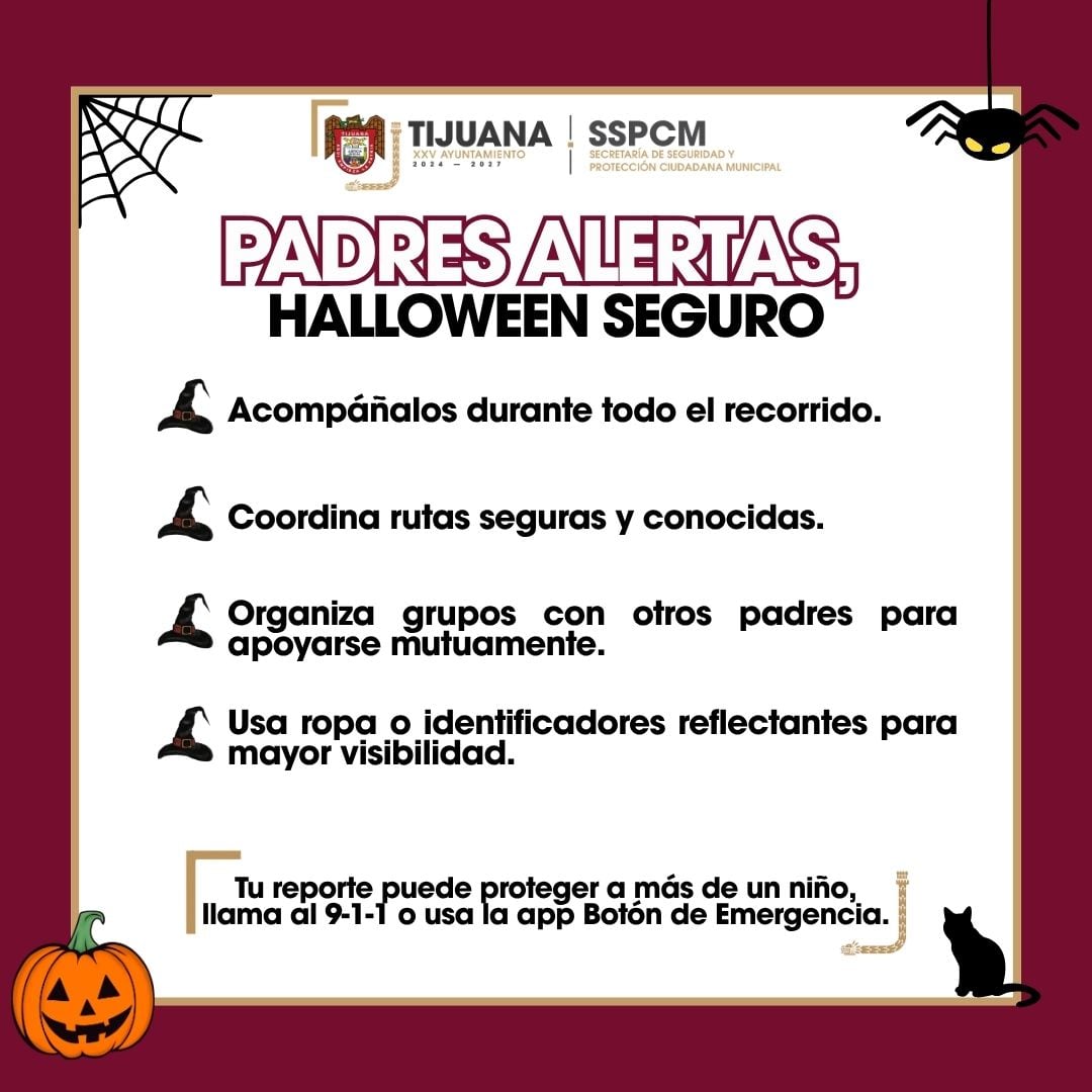 La SSPCM pide a padres y tutores extremar precauciones para proteger a niñas, niños y jóvenes durante Halloween. Foto: Generada con IA