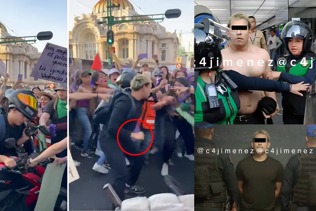 8M: Abraham golpea a mujeres en marcha tras meterse en moto; acaba detenido y sin playera