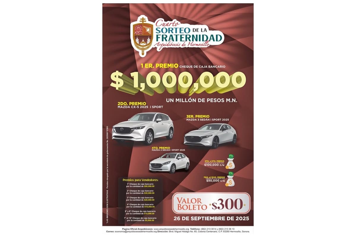 Arquidiócesis de Hermosillo celebrará su cuarto Sorteo de la Fraternidad para solventar los gastos médicos sacerdotales