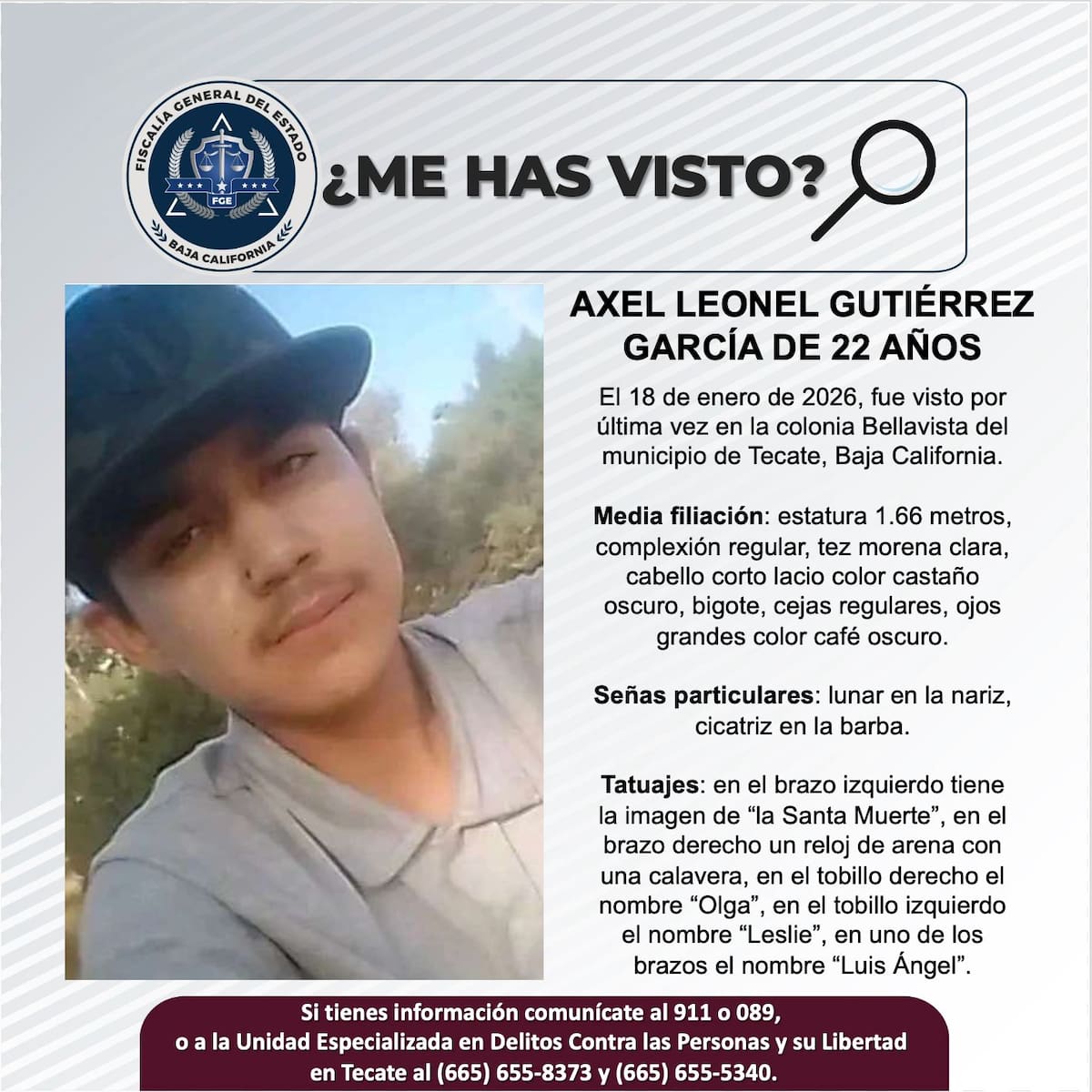 Fue visto por última vez el 18 de enero de 2026.