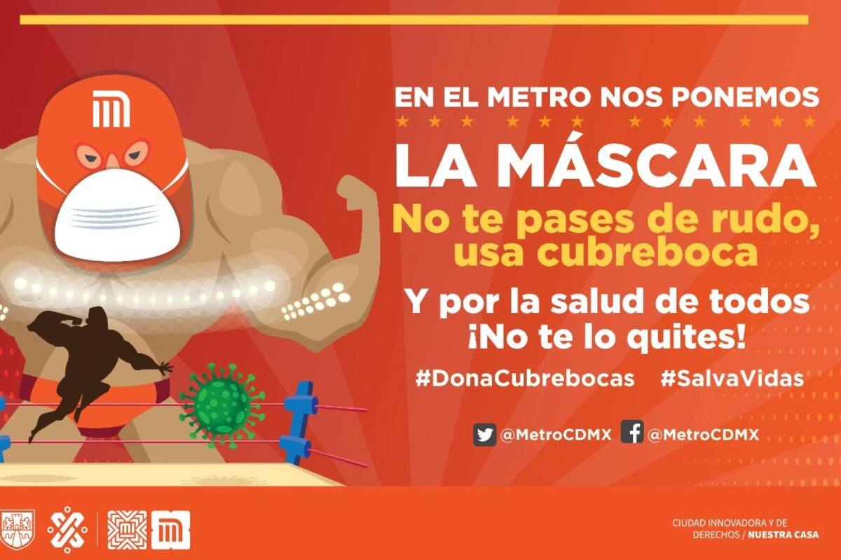 Con lucha libre, Metro de CDMX invita traer y donar cubrebocas de tela