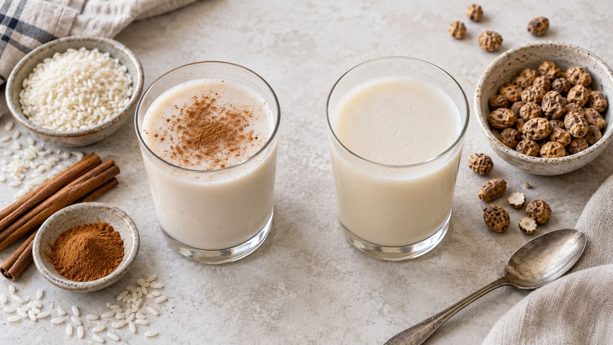 Para elaborar horchata valenciana, la chufa se rehidrata, tritura y prensa antes de mezclar su extracto con agua y azúcar.
