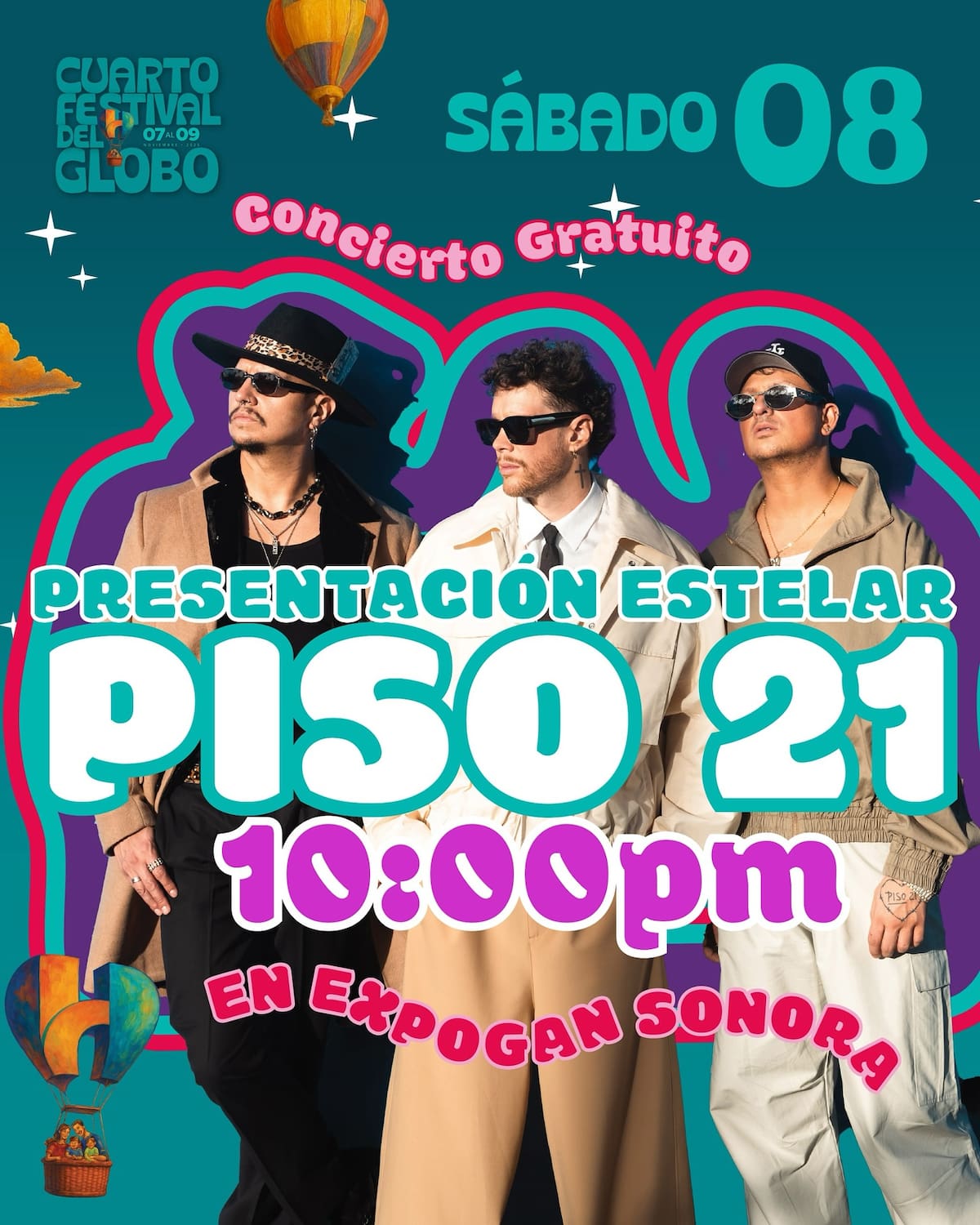 Piso 21 será la presentación estelar del cuarto Festival del Globo en Hermosillo | Instagram @turismohmo