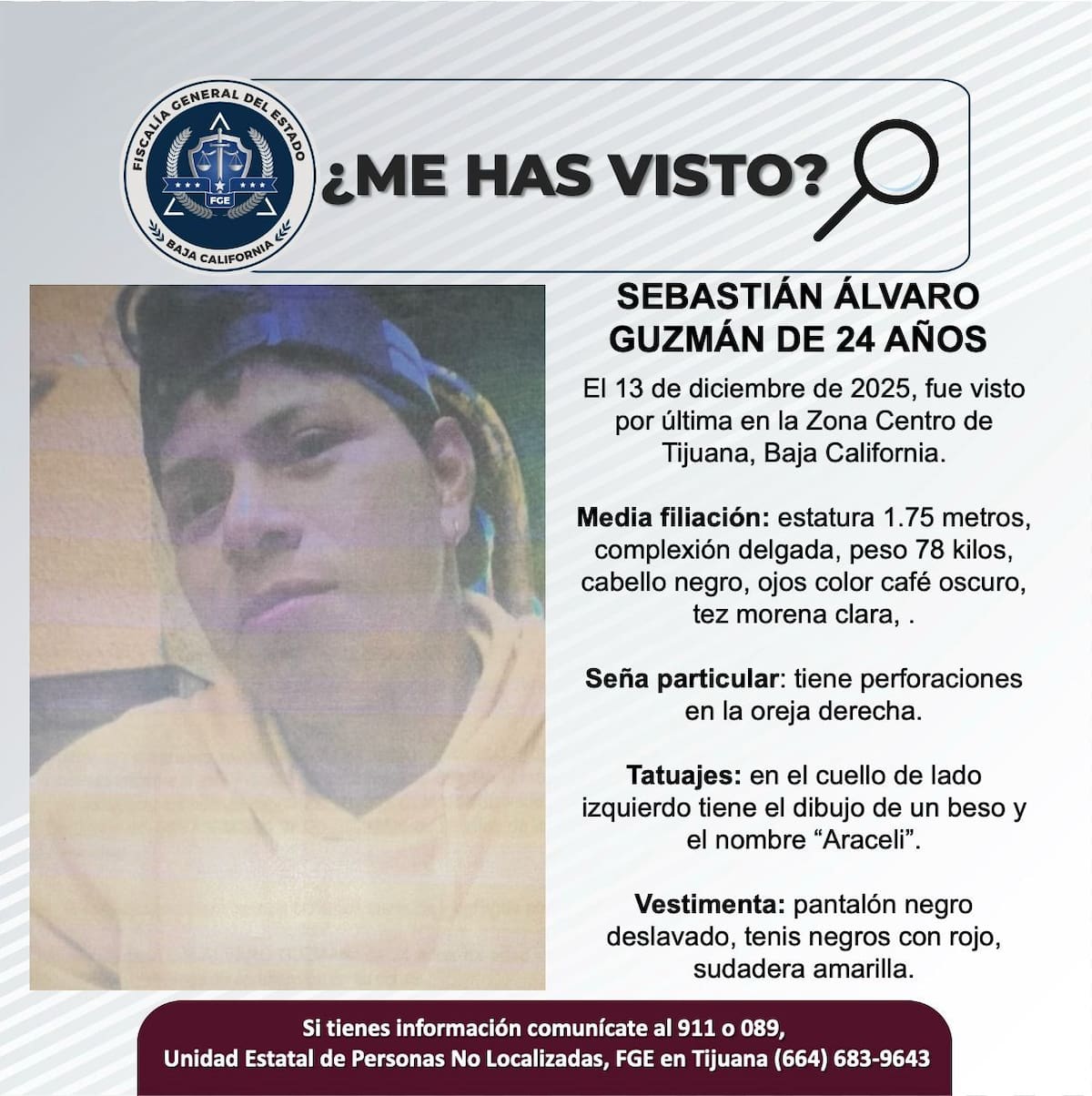 Fue visto por última vez el 13 de diciembre de 2025.