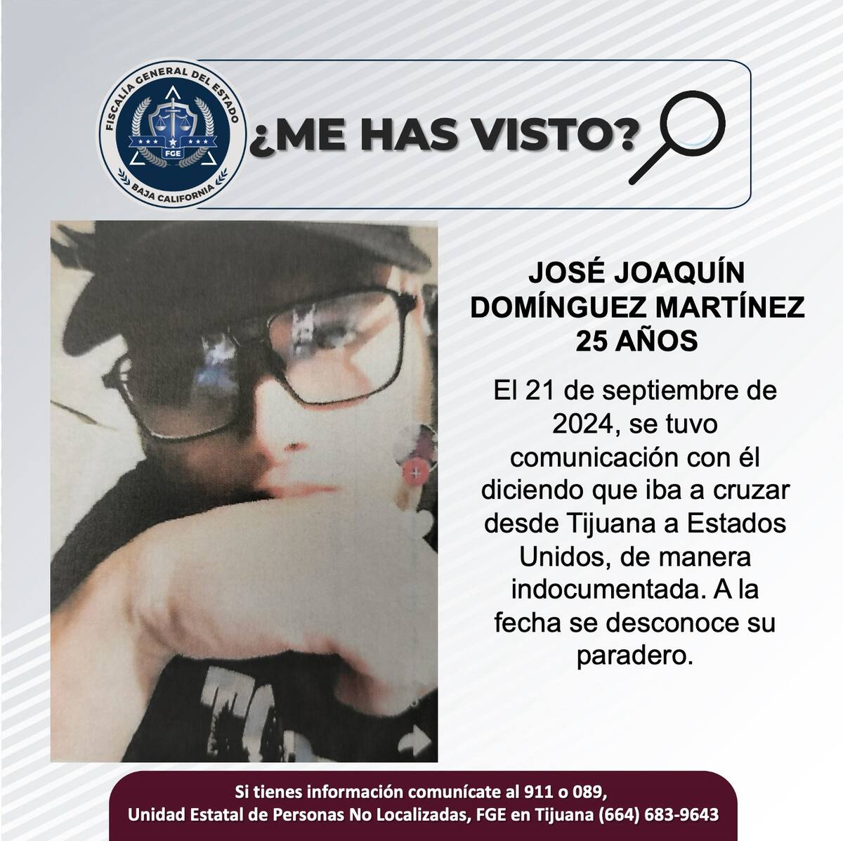 José Joaquín Domínguez Martínez fue visto por última vez el 21 de septiembre de 2024.
