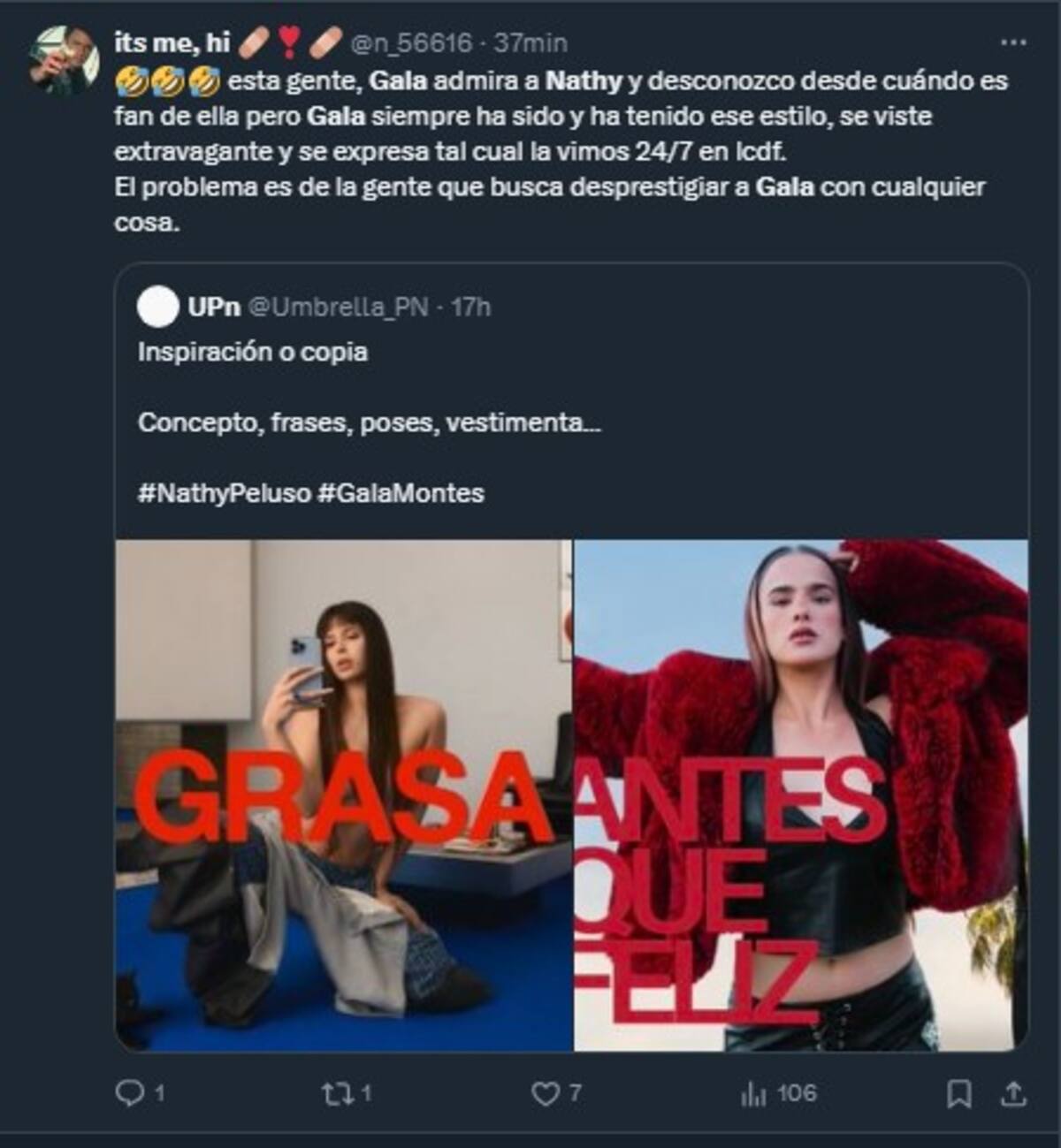 Aseguran que Gala Montes siempre ha sido fan de Nathy Peluso / Cuenta de X: @n_56616