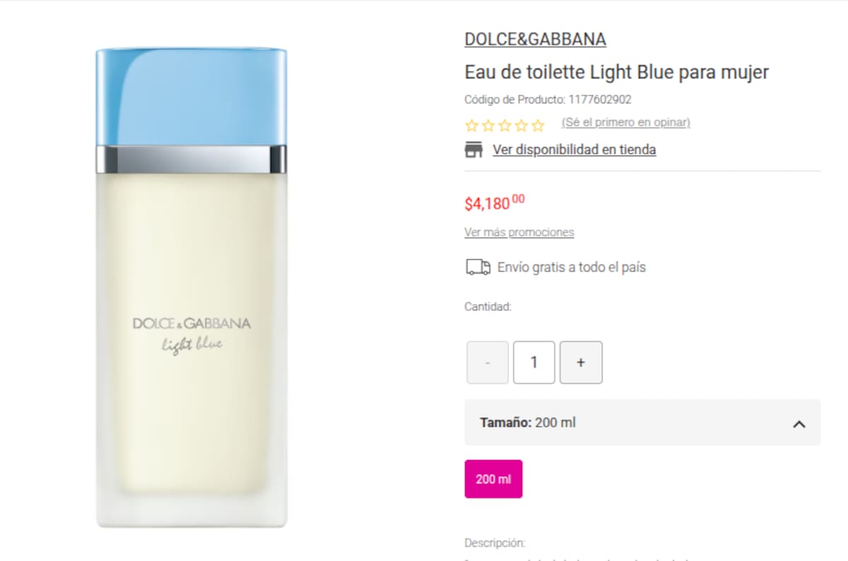 Eau de toilette Light Blue para mujer. Foto: Liverpool