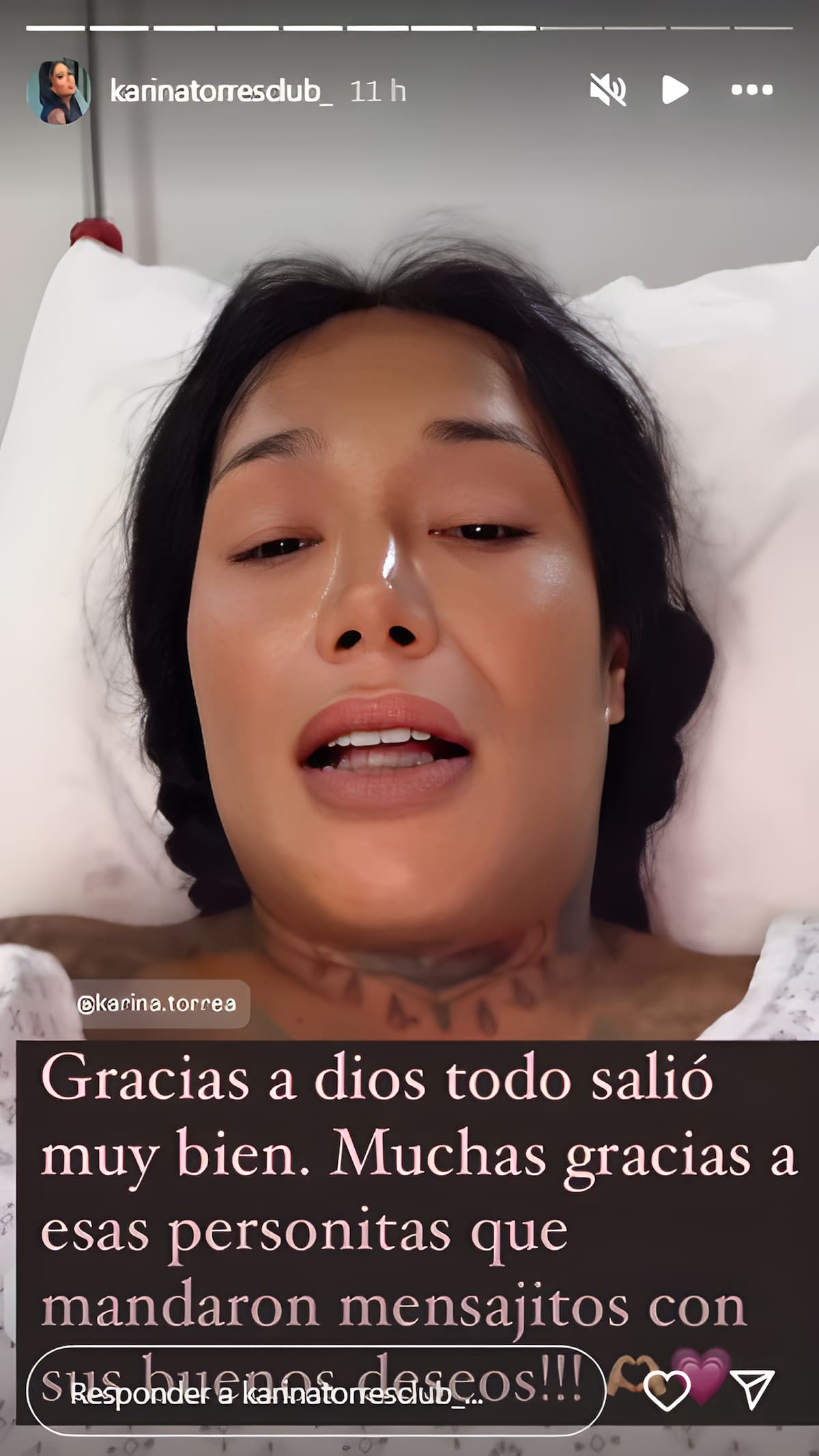 Karina Torres preocupa tras compartir video desde el hospital | Captura de pantalla (instagram)