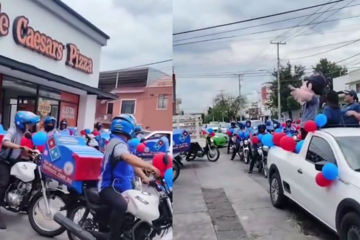 ¡Se armó la guerra de las pizzas! Repartidores de Domino’s llegan a provocar a trabajadores de Little Caesars