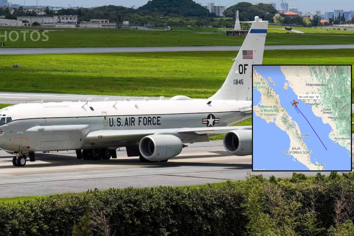 Este es el modelo y la trayectoria que siguió el Avión militar de EU que voló cerca de México