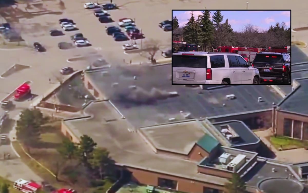 Tiroteo en sinagoga de Michigan termina sin víctimas luego de que el atacante chocara su vehículo contra el Templo Israel y fuera abatido por seguridad, mientras FBI y ATF investigan posibles amenazas adicionales. Foto: Captura de pantalla