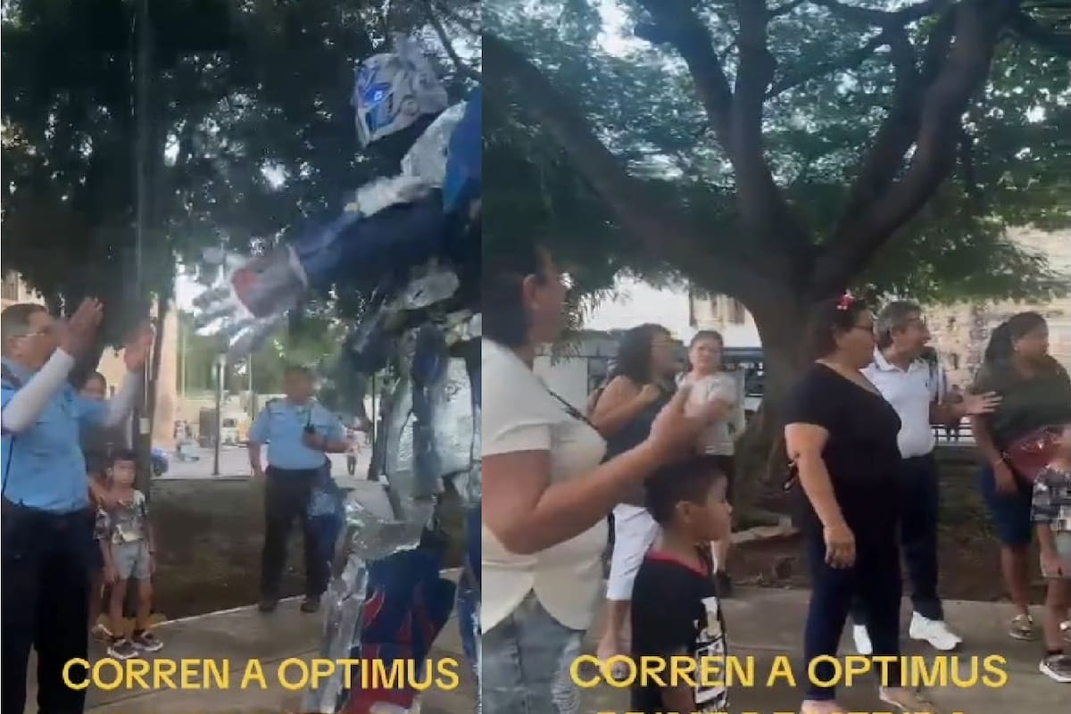VIDEO: Policías de Mérida retiran a persona disfrazada de Óptimus Prime en pleno parque