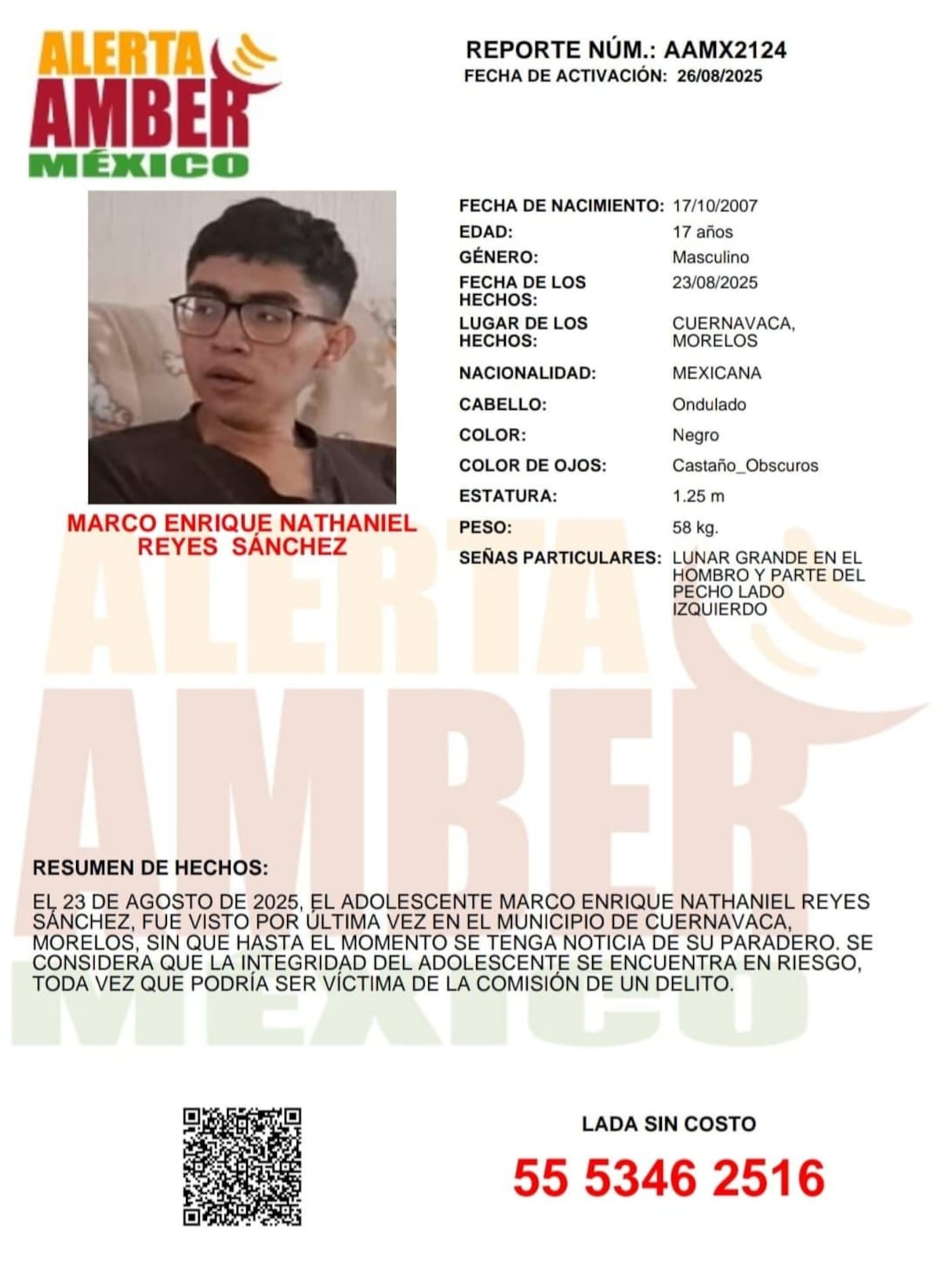 Fue visto por última vez el 23 de agosto de 2025.