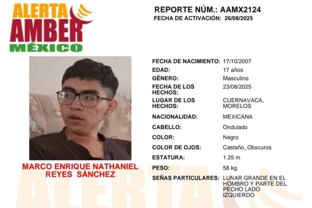 Activan Alerta Amber por Marco Enrique Nathaniel Reyes Sánchez de 17 años