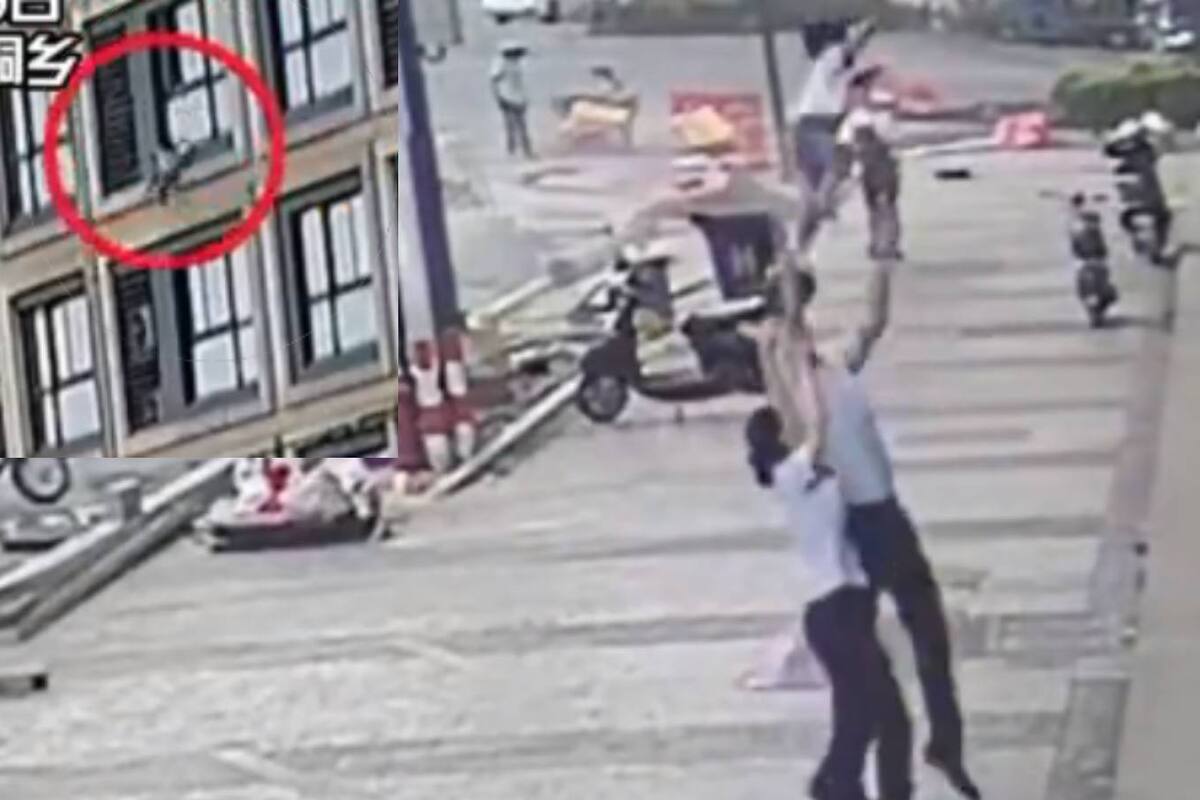 VIDEO: Niña de dos años cae de la ventana de un quinto piso y un sujeto la atrapa en China