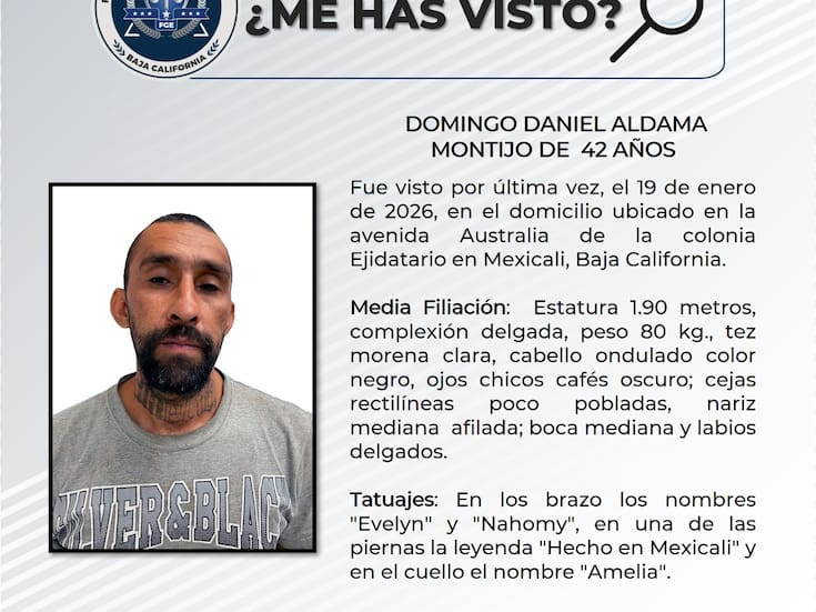 Buscan a Domingo Daniel Aldama en Mexicali; desapareció desde el 19 de enero