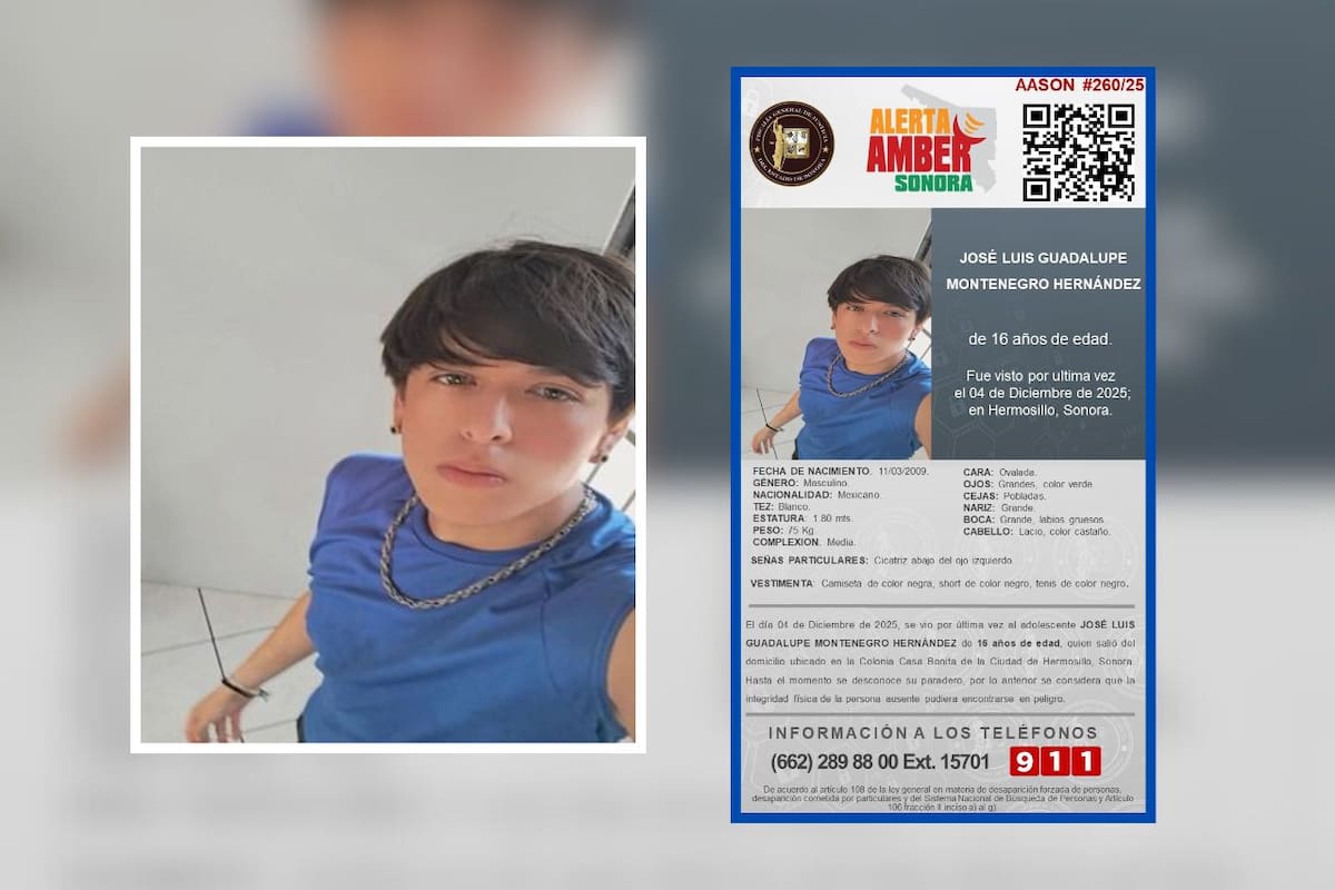 Buscan a José Luis Guadalupe Montenegro, adolescente desaparecido en Hermosillo desde el 4 de diciembre