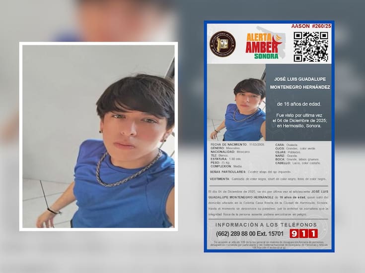 Buscan a José Luis Guadalupe Montenegro, adolescente desaparecido en Hermosillo desde el 4 de diciembre