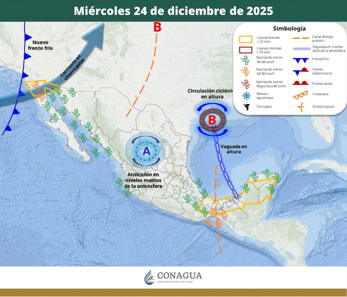 La vaguada que se desplaza desde el oeste de Estados Unidos influirá en las condiciones de lluvia y viento en municipios del norte de Sonora. FOTO: CEPC