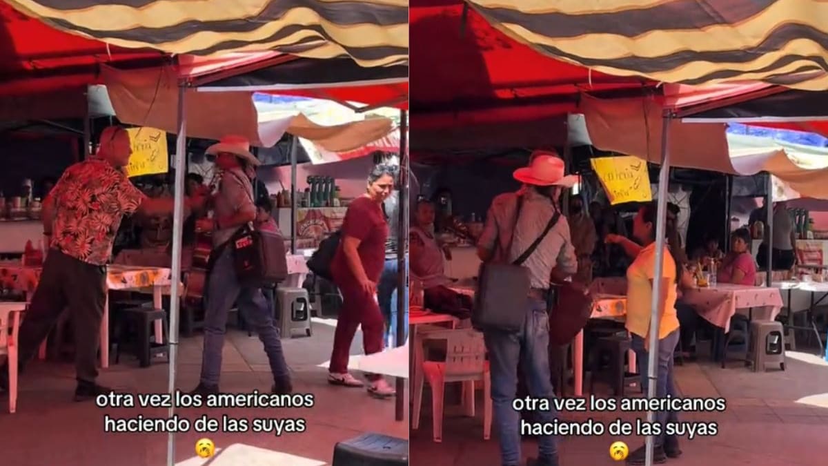 Turista estadounidense intenta callar a músico que tocaba en un tianguis y comerciantes lo enfrentan al asegurar que el artista “solo estaba trabajando” (VIDEO)
