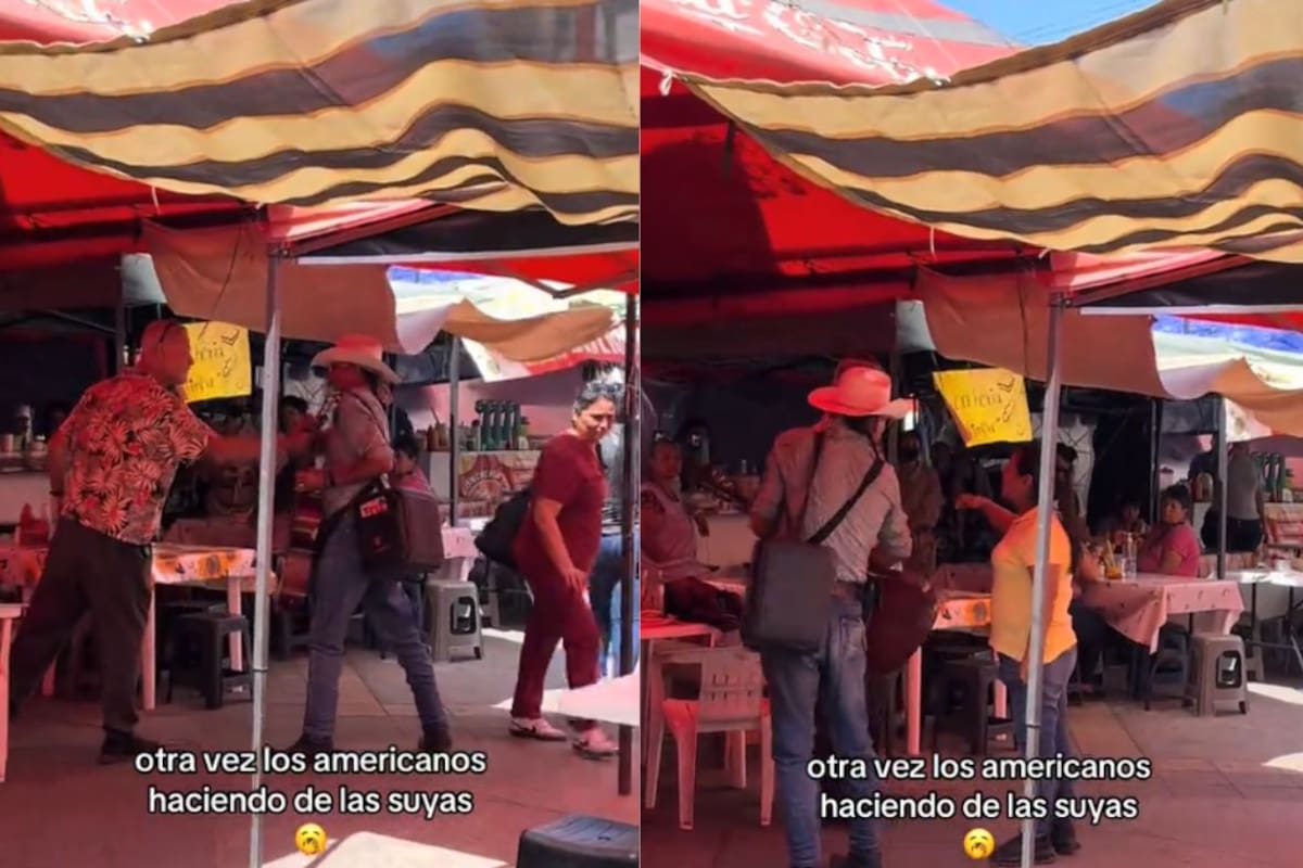 Turista estadounidense intenta callar a músico que tocaba en un tianguis y comerciantes lo enfrentan al asegurar que el artista “solo estaba trabajando” (VIDEO)