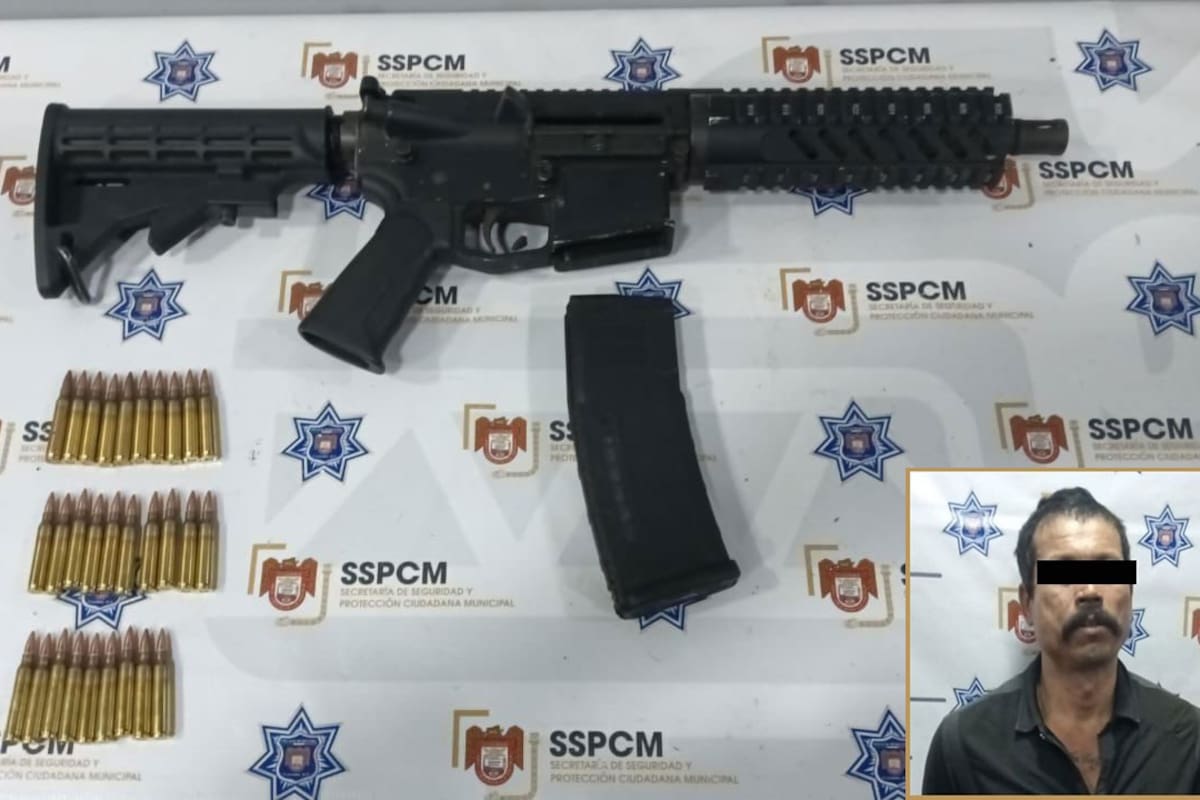 Aseguran a hombre con fusil de asalto