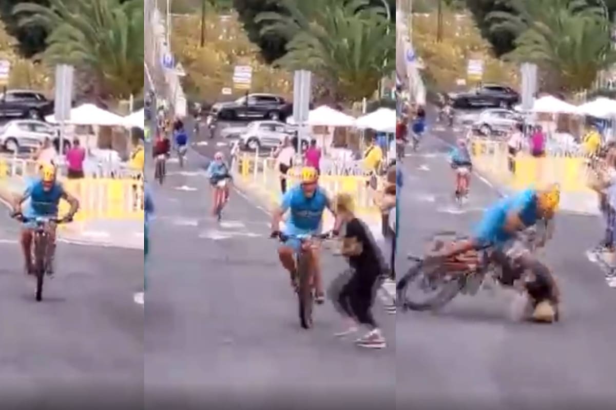 VIDEO: Ciclista iba a ganar y ahora lucha por su vida; mujer se atravesó en la pista