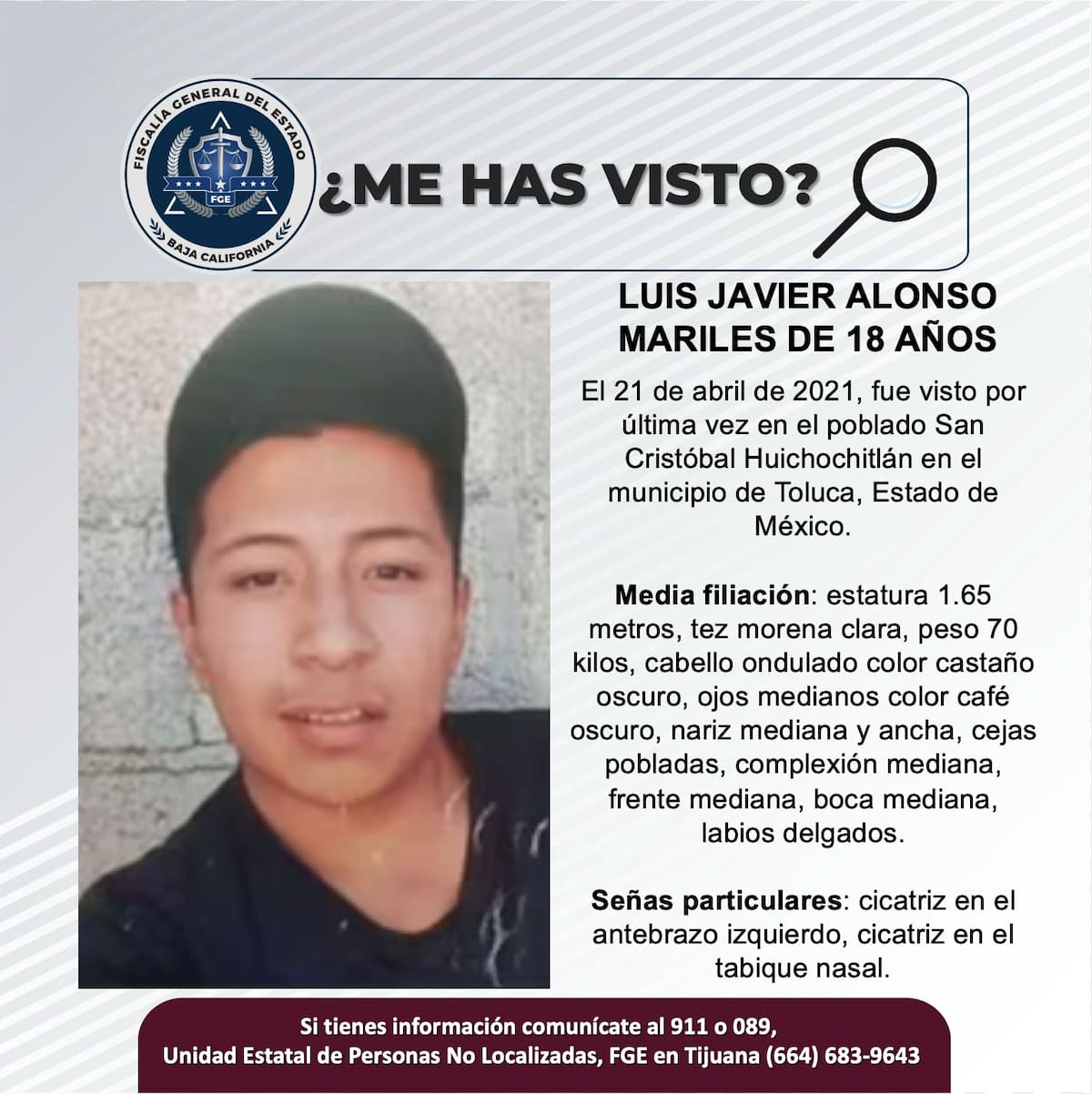 Fue visto por última vez el 21 de abril de 2021.